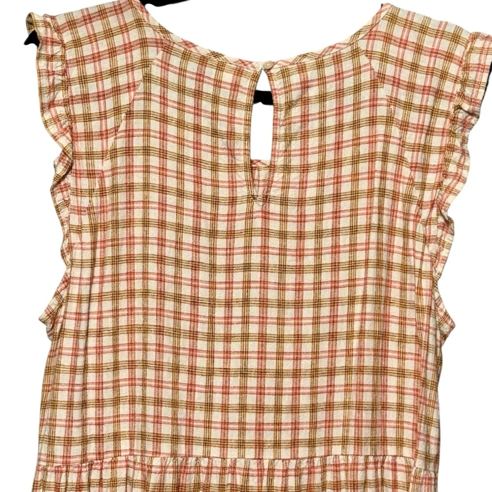 Old Navy Tiered Linen Blend Flutter Sleeve Swing Plaid Tiered Ruffle Dress - Picture 7 of 11